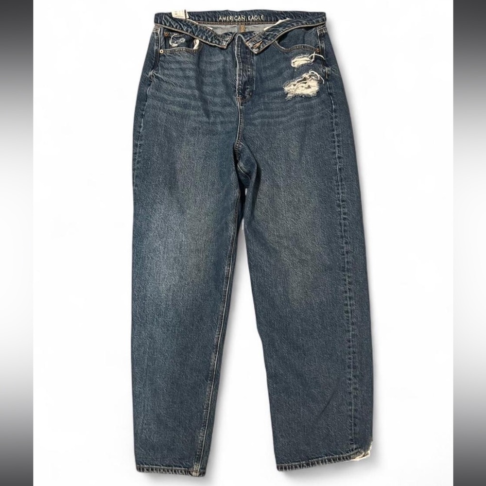 American Eagle Outfitters Wide Leg Baggy Distressed Jeans Size 16 Short